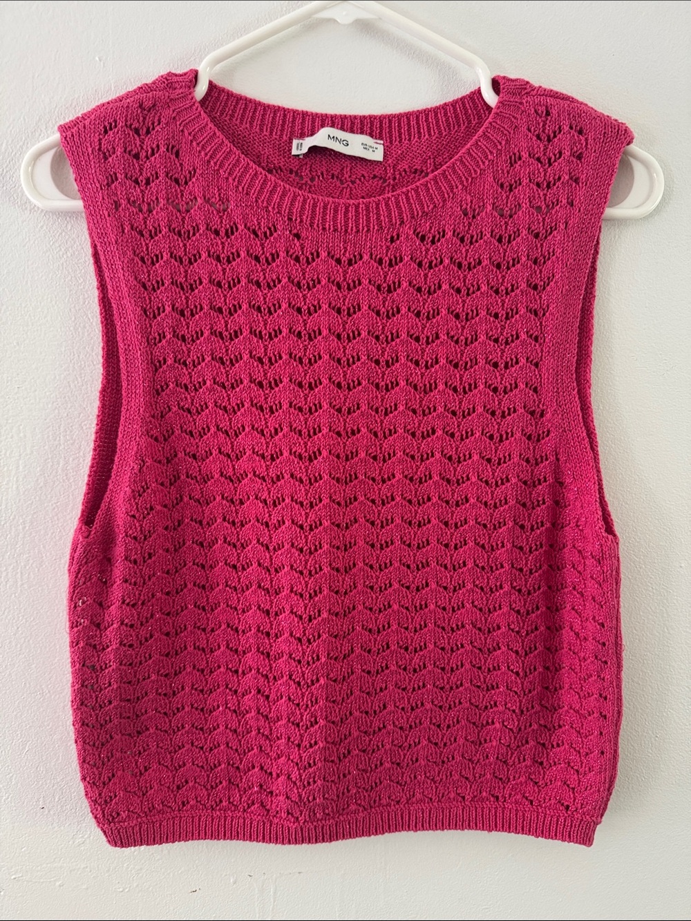 Mango hot pink crochet-knit cropped sweater vest Sz M
